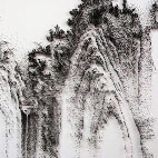 Imitating the Ink Painting of Jin-Hao, Wudai Dynasty. N.02, Stainless Mosquito Nails on Canvas, 60 x 60cm, 2011